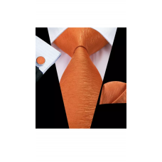 3delige set stropdas manchetknopen pochet oranje Modern